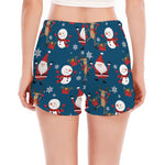 Happy Santa Claus Pattern Print Women's Split Running Shorts