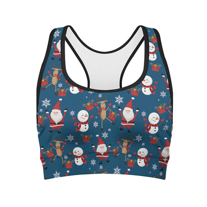 Happy Santa Claus Pattern Print Women's Sports Bra
