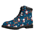 Happy Santa Claus Pattern Print Padded Collar Lace Up Boots