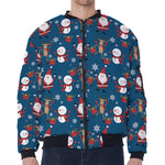 Happy Santa Claus Pattern Print Zip Sleeve Bomber Jacket