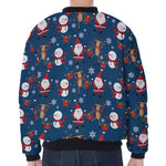 Happy Santa Claus Pattern Print Zip Sleeve Bomber Jacket