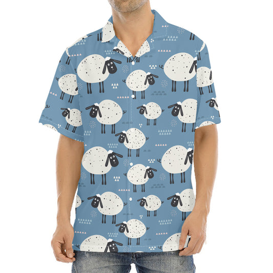 Happy Sheep Pattern Print Aloha Shirt