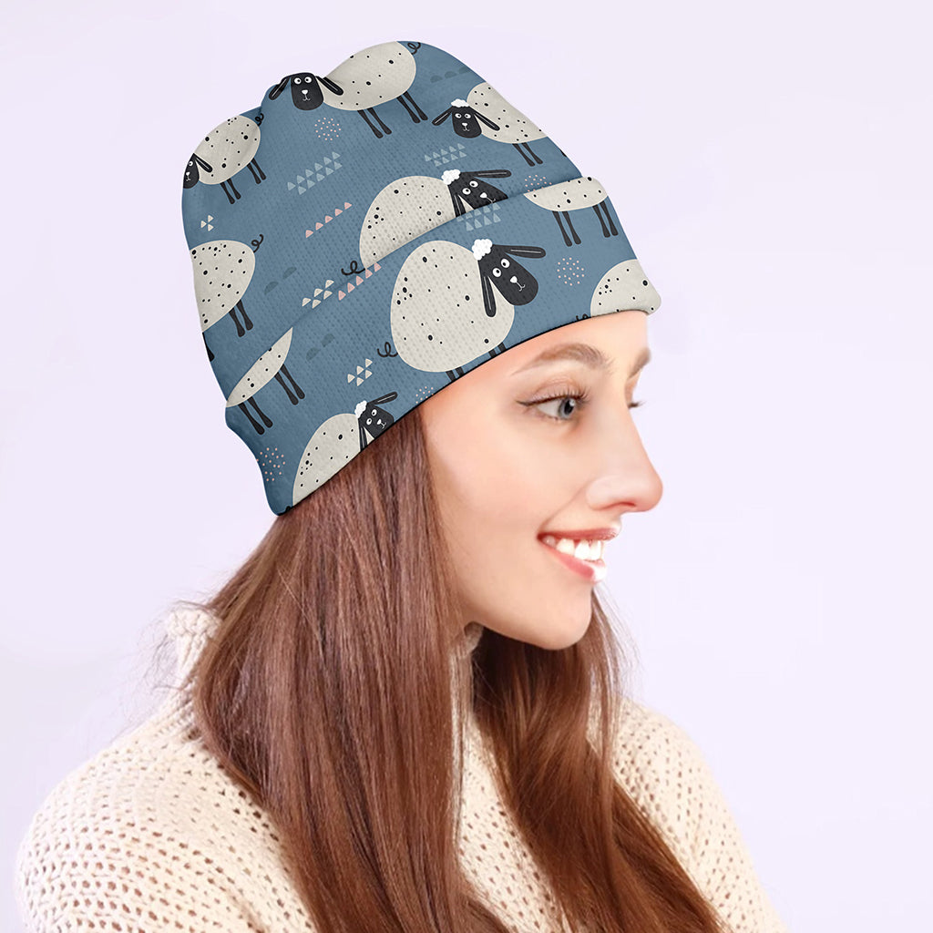 Happy Sheep Pattern Print Beanie
