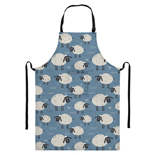 Happy Sheep Pattern Print Bib Apron With Pocket