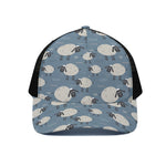 Happy Sheep Pattern Print Black Mesh Trucker Cap