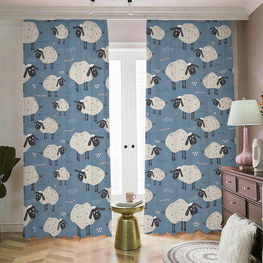 Happy Sheep Pattern Print Blackout Pencil Pleat Curtains