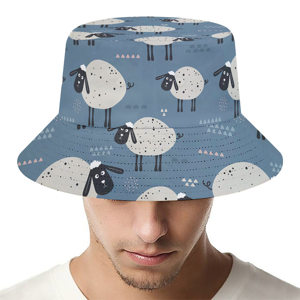 Happy Sheep Pattern Print Bucket Hat