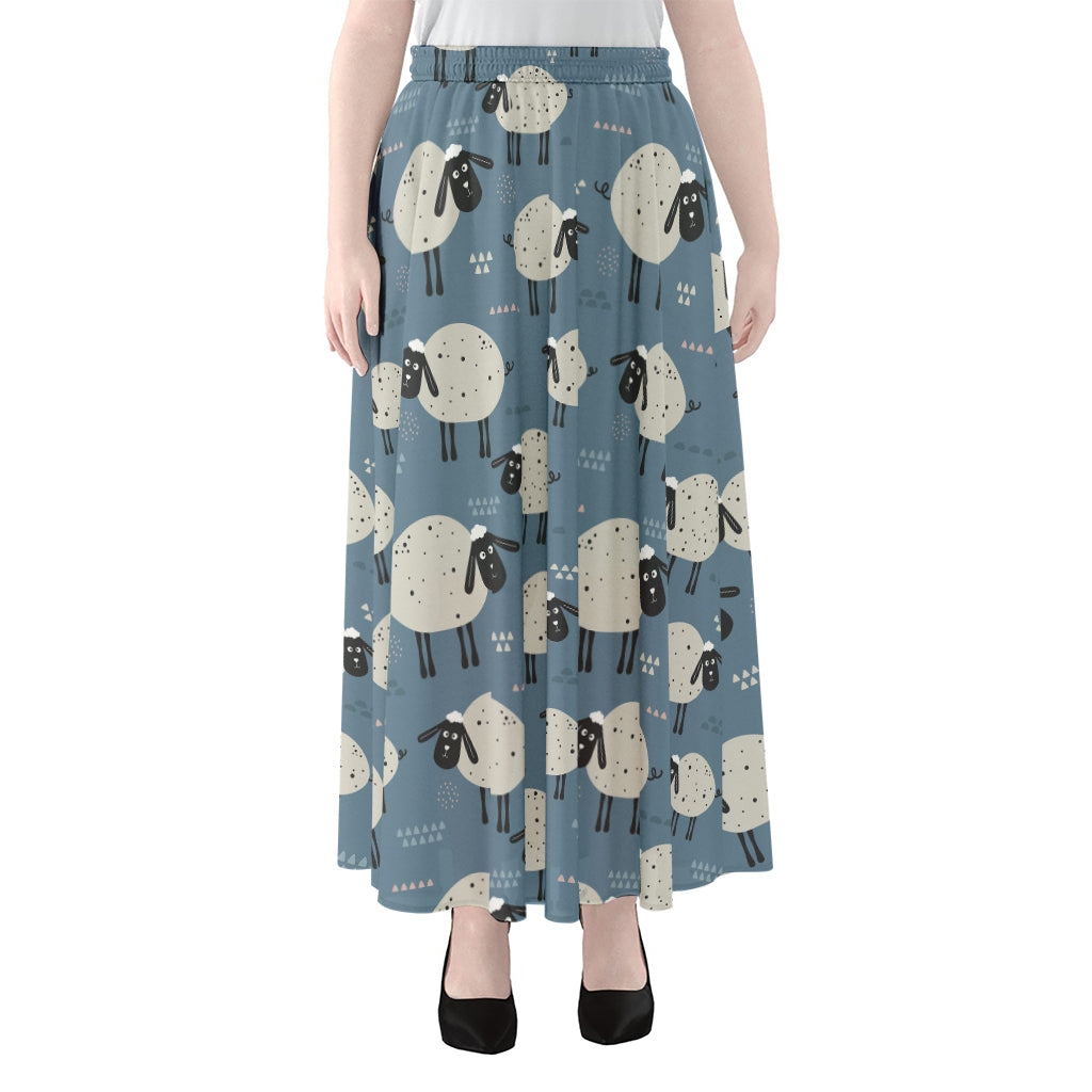 Happy Sheep Pattern Print Chiffon Maxi Skirt