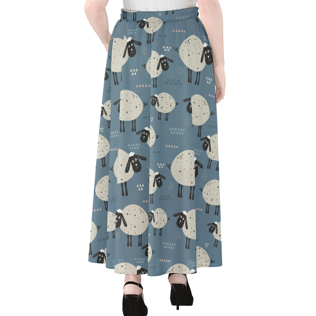 Happy Sheep Pattern Print Chiffon Maxi Skirt