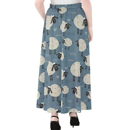 Happy Sheep Pattern Print Chiffon Maxi Skirt