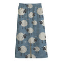 Happy Sheep Pattern Print Cotton Front Slit Maxi Skirt
