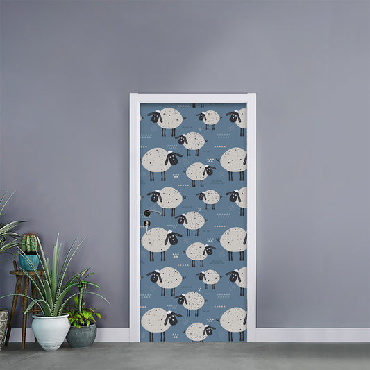 Happy Sheep Pattern Print Door Sticker