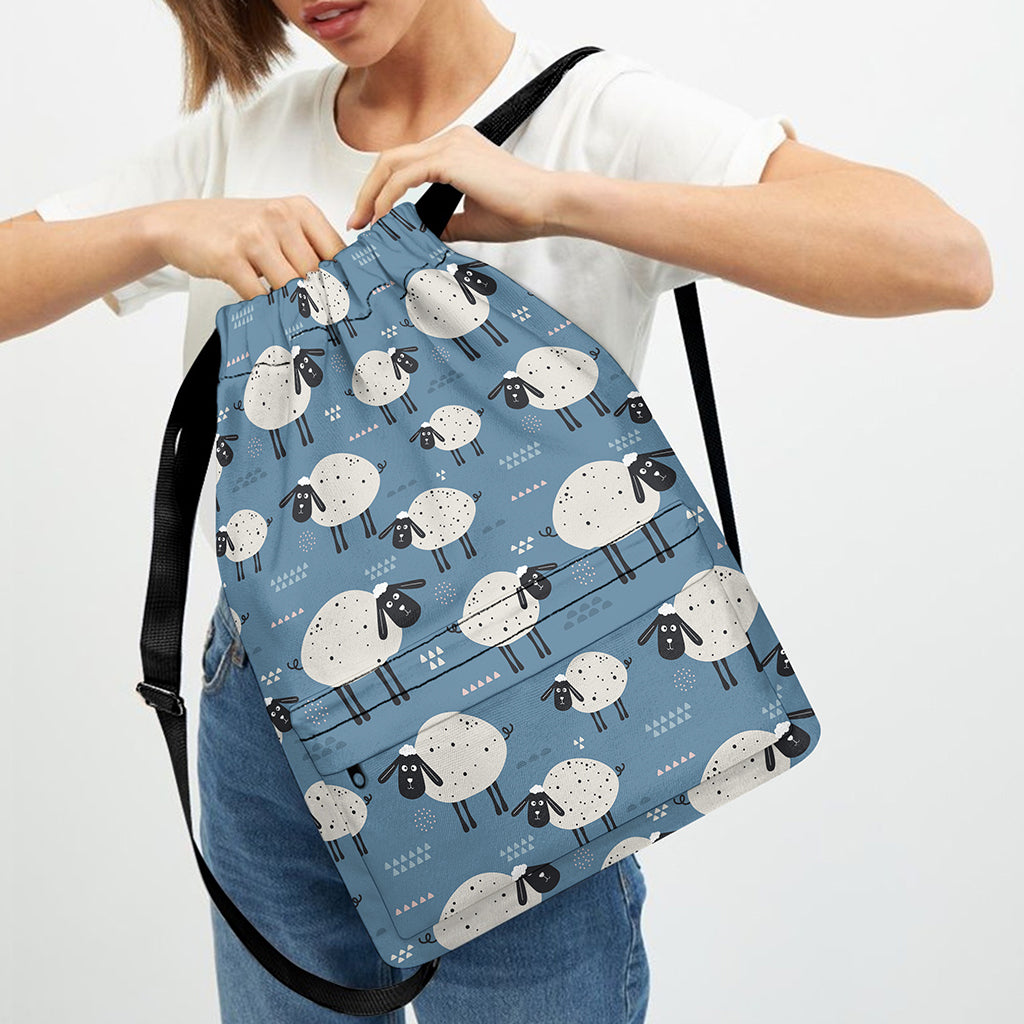 Happy Sheep Pattern Print Drawstring Backpack