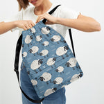 Happy Sheep Pattern Print Drawstring Backpack