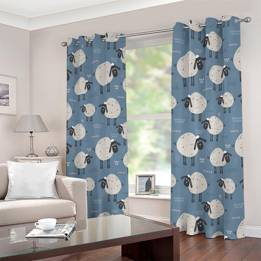 Happy Sheep Pattern Print Extra Wide Grommet Curtains