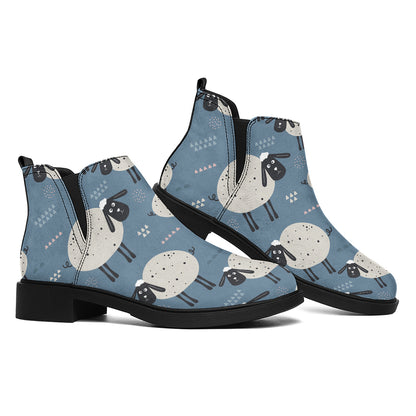 Happy Sheep Pattern Print Flat Ankle Boots