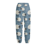 Happy Sheep Pattern Print Fleece Lined Knit Pants