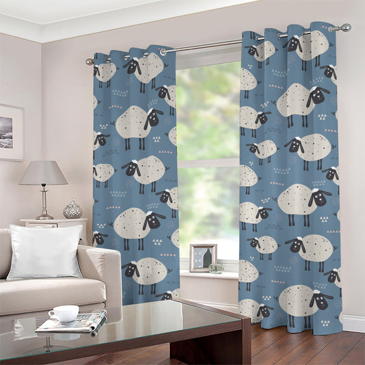 Happy Sheep Pattern Print Grommet Curtains