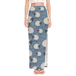 Happy Sheep Pattern Print High Slit Maxi Skirt