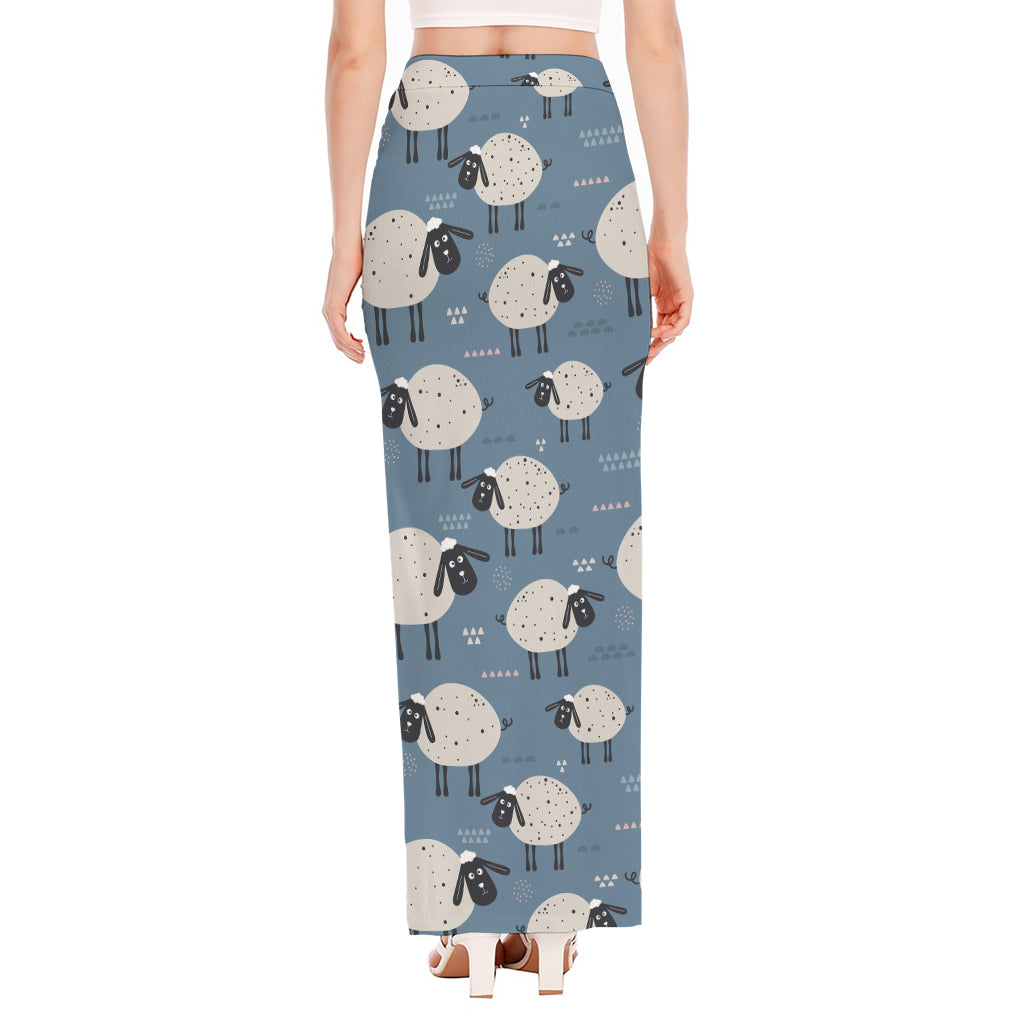 Happy Sheep Pattern Print High Slit Maxi Skirt