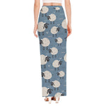 Happy Sheep Pattern Print High Slit Maxi Skirt