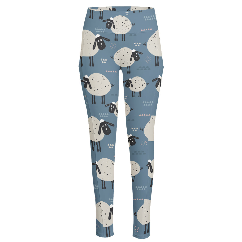 Happy Sheep Pattern Print High-Waisted Pocket Leggings