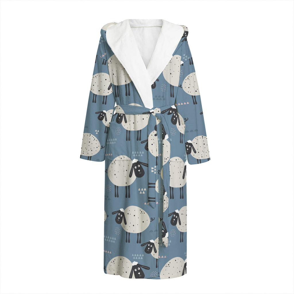 Happy Sheep Pattern Print Hooded Bathrobe