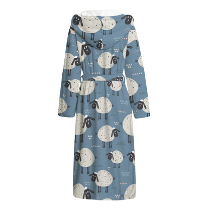 Happy Sheep Pattern Print Hooded Bathrobe