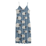 Happy Sheep Pattern Print Jersey Midi Cami Dress