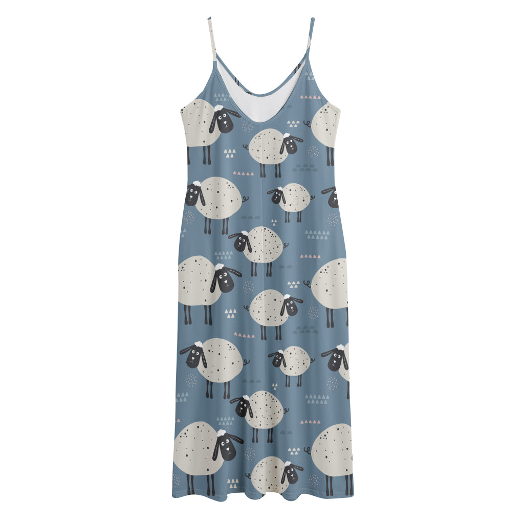 Happy Sheep Pattern Print Jersey Midi Cami Dress