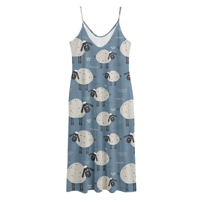 Happy Sheep Pattern Print Jersey Midi Cami Dress