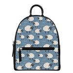 Happy Sheep Pattern Print Leather Backpack