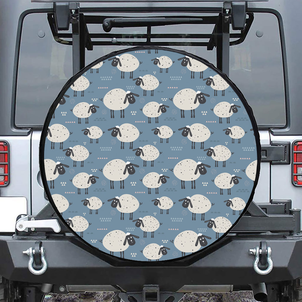 Happy Sheep Pattern Print Leather Spare Tire Cover
