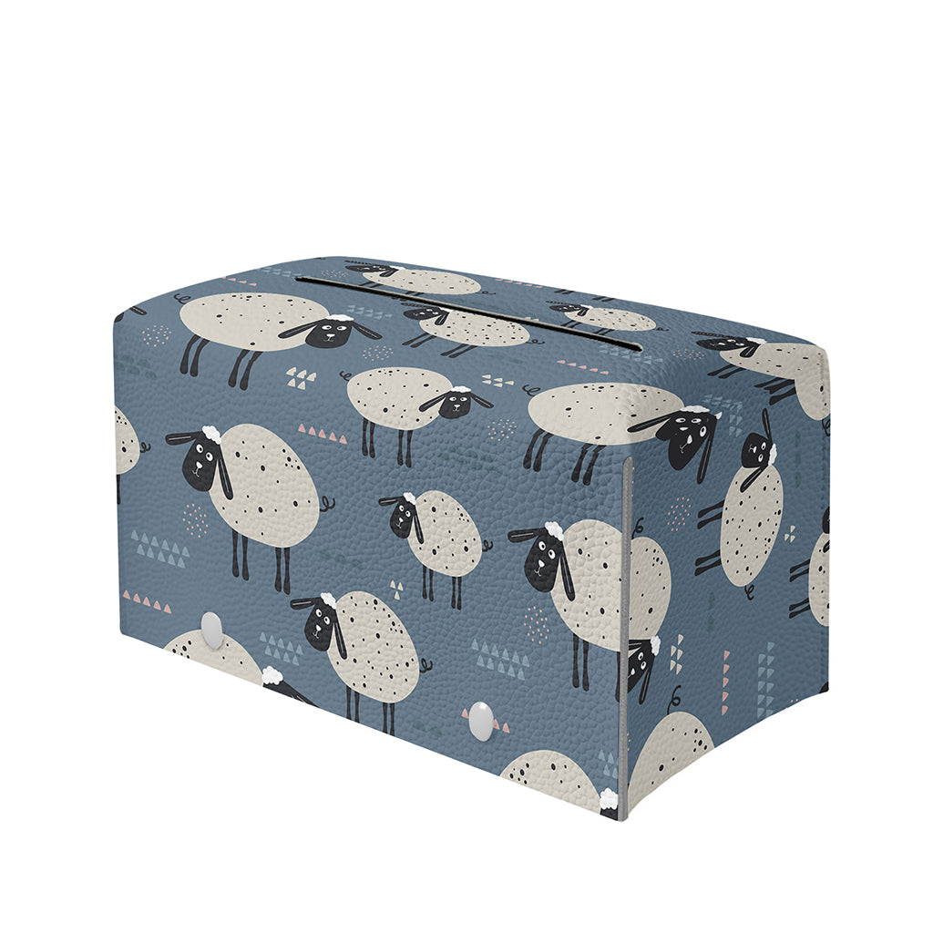 Happy Sheep Pattern Print Leather Tissue Box Cover