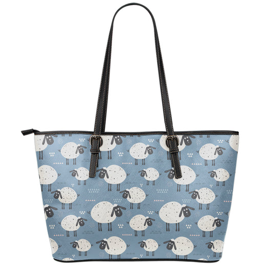 Happy Sheep Pattern Print Leather Tote Bag