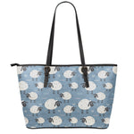 Happy Sheep Pattern Print Leather Tote Bag