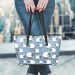 Happy Sheep Pattern Print Leather Tote Bag