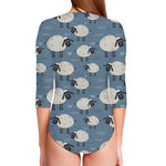 Happy Sheep Pattern Print Long Sleeve Swimsuit