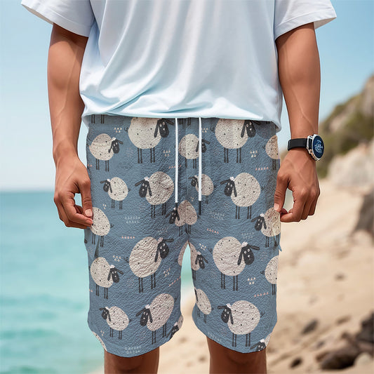 Happy Sheep Pattern Print Men's Cargo Shorts