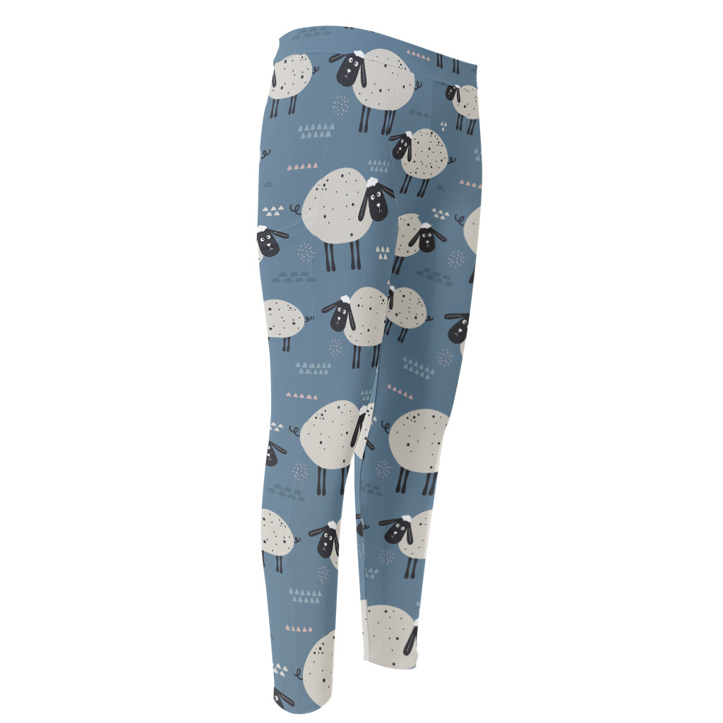 Happy Sheep Pattern Print Men's Compression Pants