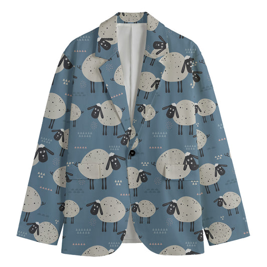 Happy Sheep Pattern Print Men's Cotton Blazer