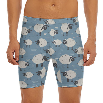 Happy Sheep Pattern Print Men's Long Boxer Briefs