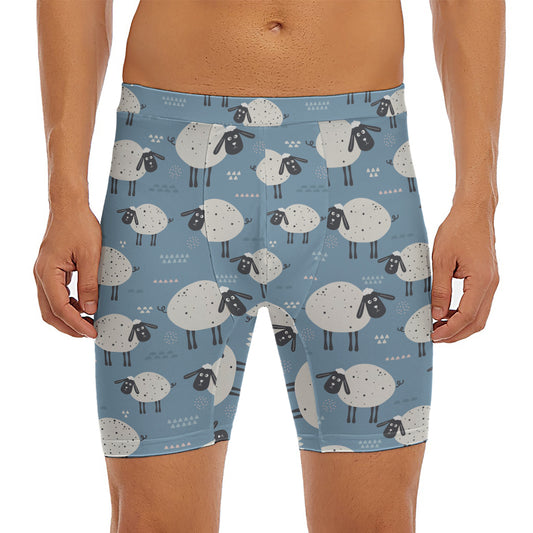 Happy Sheep Pattern Print Men's Long Boxer Briefs