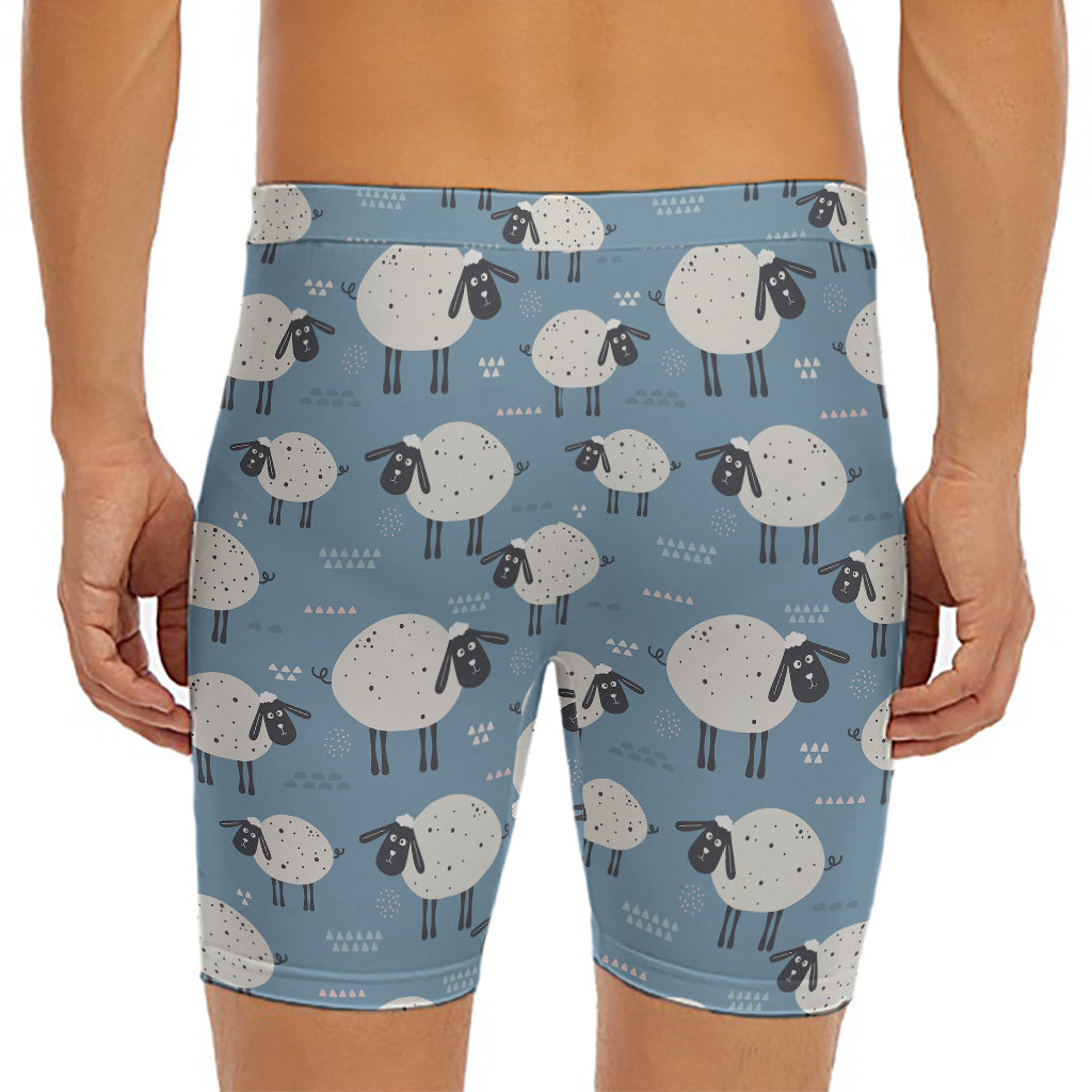 Happy Sheep Pattern Print Men's Long Boxer Briefs