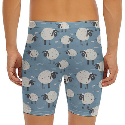 Happy Sheep Pattern Print Men's Long Boxer Briefs