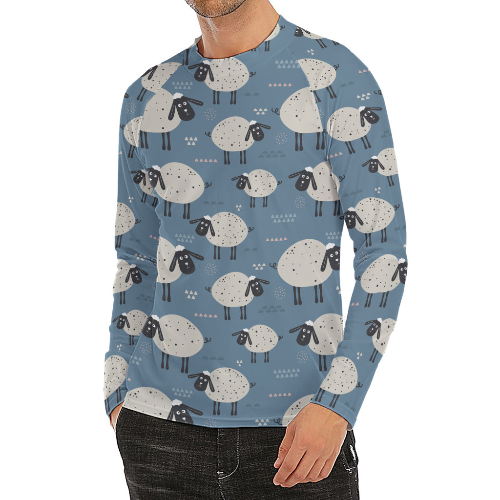 Happy Sheep Pattern Print Men's Long Sleeve Rash Guard