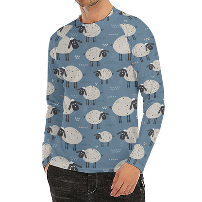 Happy Sheep Pattern Print Men's Long Sleeve Rash Guard
