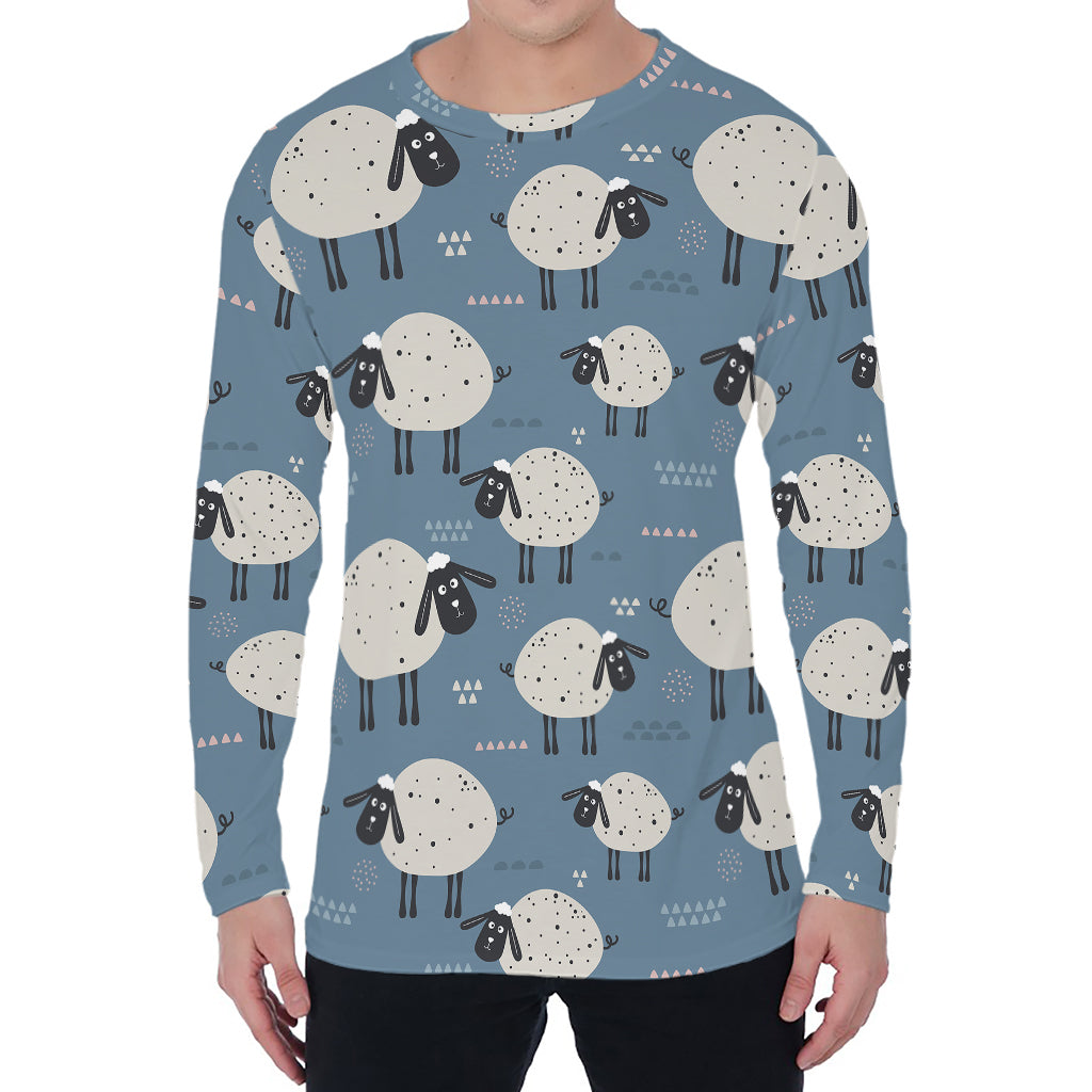 Happy Sheep Pattern Print Men's Long Sleeve T-Shirt