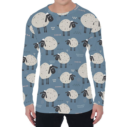 Happy Sheep Pattern Print Men's Long Sleeve T-Shirt