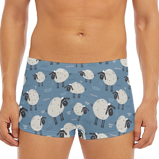 Happy Sheep Pattern Print Men's Short Boxer Briefs